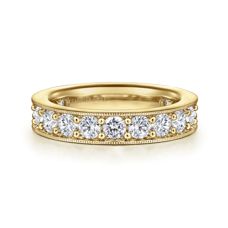 Eternity Band Wedding Ring in 14k Yellow Gold with Round Natural Diamond at Gabriel & Co. - Shot 1