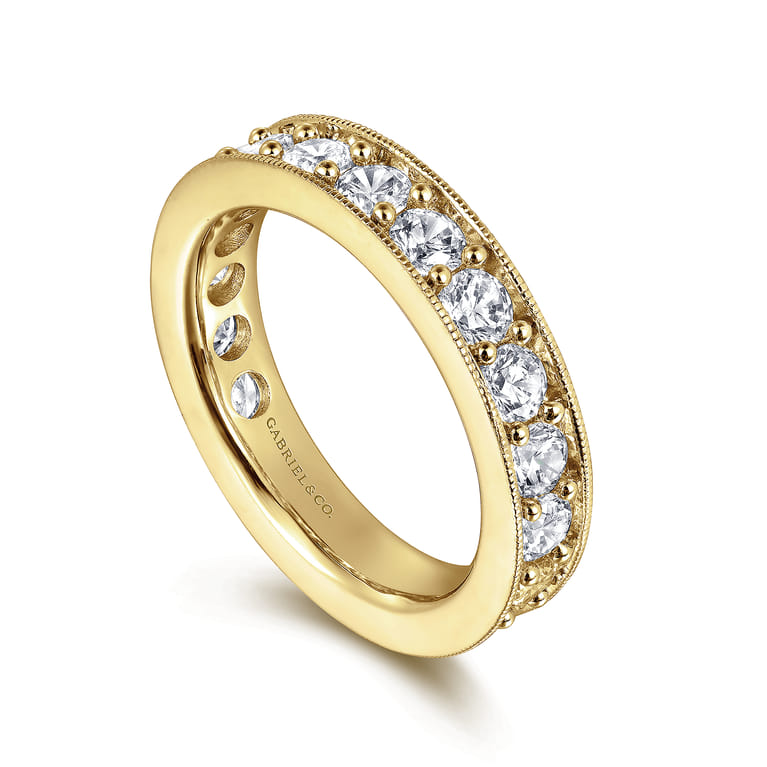 Eternity Band Wedding Ring in 14k Yellow Gold with Round Natural Diamond at Gabriel & Co. - Shot 3