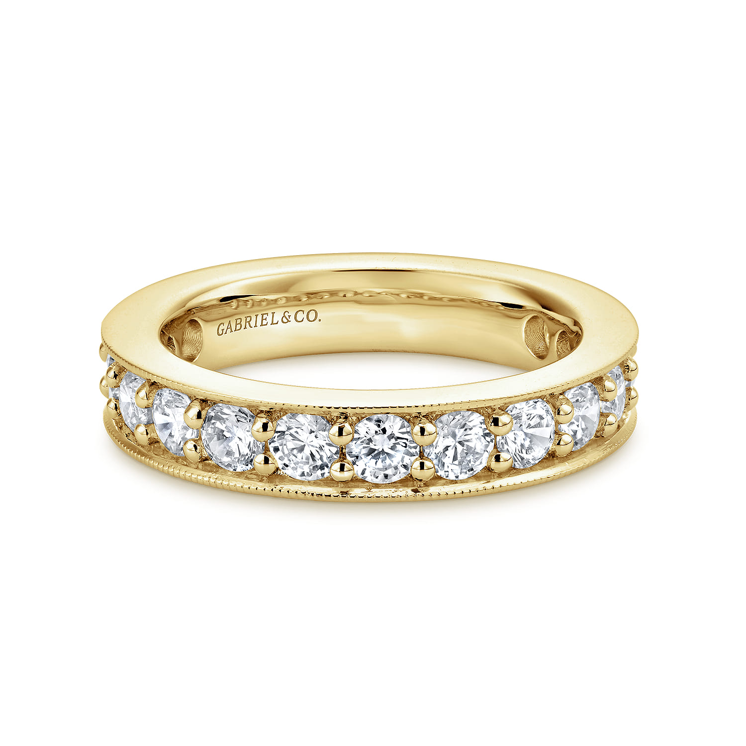 Eternity Band Wedding Ring in 14k Yellow Gold with Round Natural Diamond at Gabriel & Co. - Shot 1