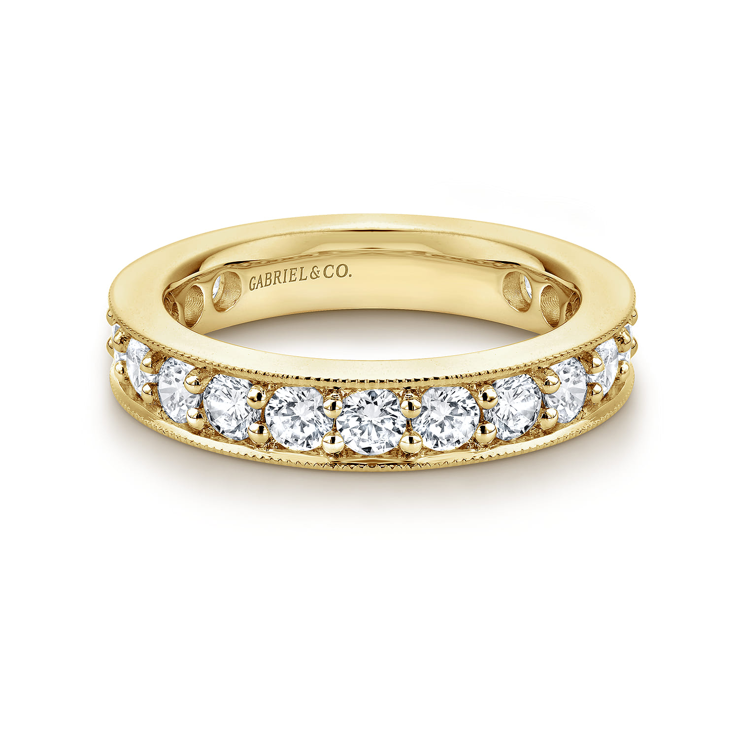 Eternity Band Wedding Ring in 14k Yellow Gold with Round Natural Diamond at Gabriel & Co. - Shot 1