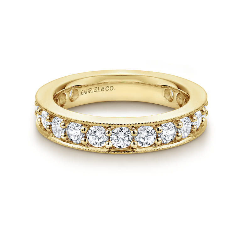 Eternity Band Wedding Ring in 14k Yellow Gold with Round Natural Diamond at Gabriel & Co. - Shot 1