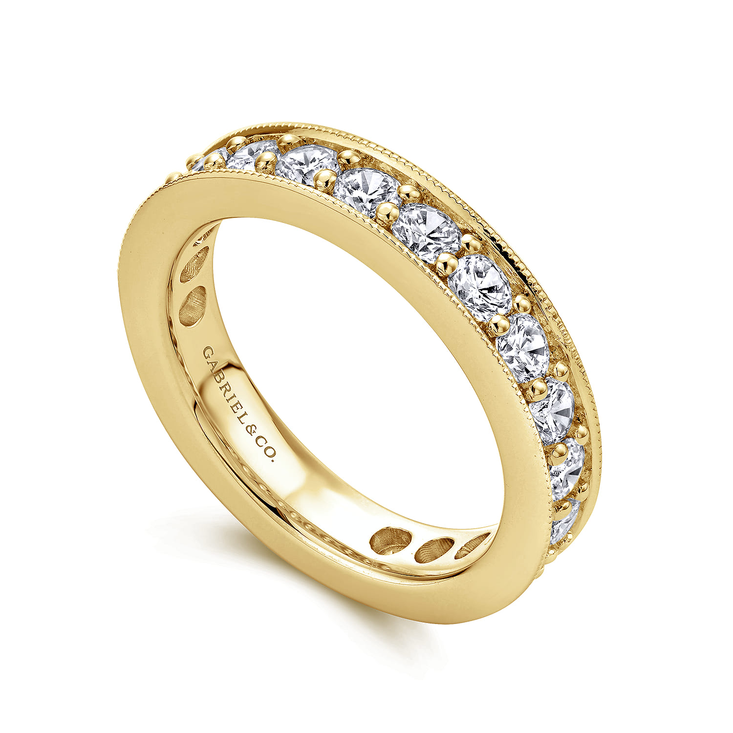 Eternity Band Wedding Ring in 14k Yellow Gold with Round Natural Diamond at Gabriel & Co. - Shot 3