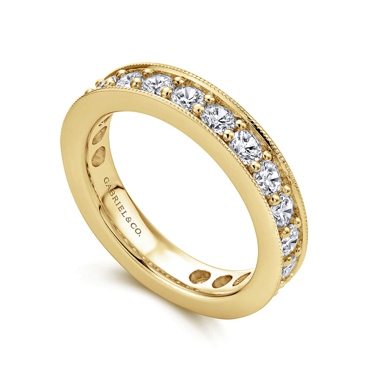 Eternity Band Wedding Ring in 14k Yellow Gold with Round Natural Diamond at Gabriel & Co. - Shot 3