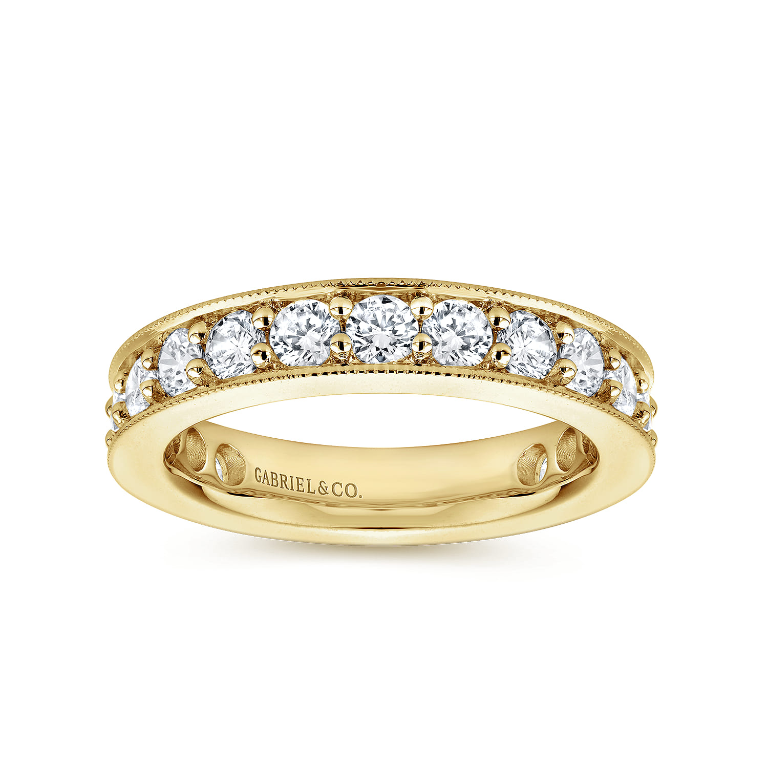 Eternity Band Wedding Ring in 14k Yellow Gold with Round Natural Diamond at Gabriel & Co. - Shot 4