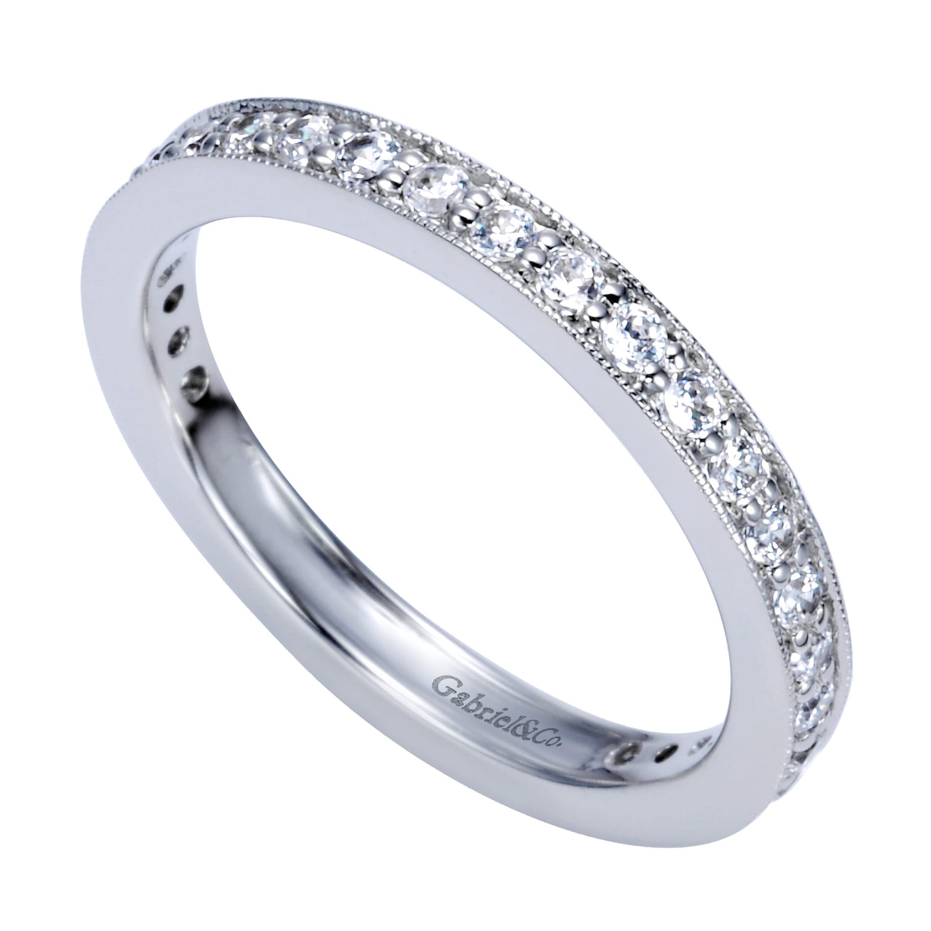 Eternity Band Wedding Ring in 14k White Gold with Round Natural Diamond at Gabriel & Co. - Shot 3