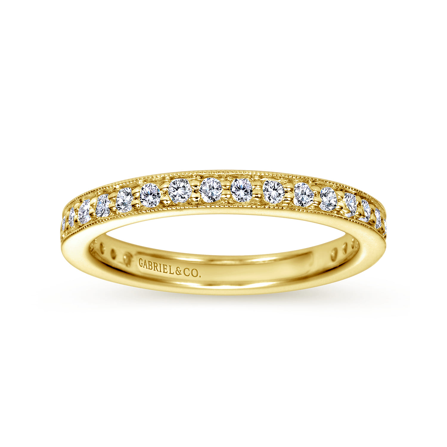 Eternity Band Wedding Ring in 14k Yellow Gold with Round Natural Diamond at Gabriel & Co. - Shot 4