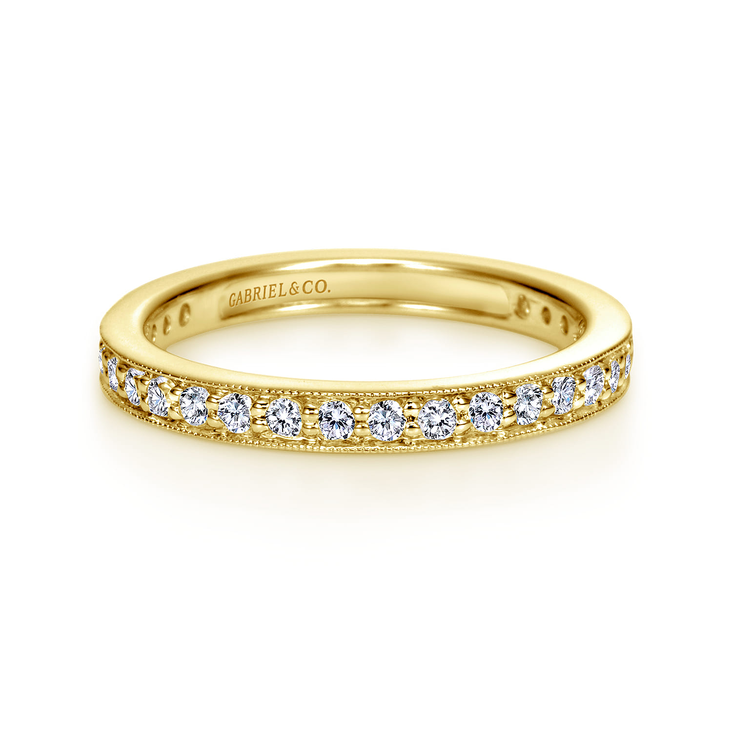 Eternity Band Wedding Ring in 14k Yellow Gold with Round Natural Diamond at Gabriel & Co. - Shot 1