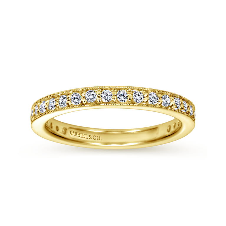 Eternity Band Wedding Ring in 14k Yellow Gold with Round Natural Diamond at Gabriel & Co. - Shot 4