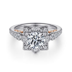 Calandra - 14K White-Rose Gold Fancy Halo Round Diamond Engagement Ring