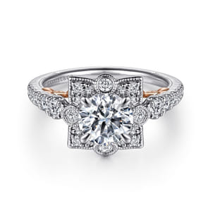 Calandra - 14K White-Rose Gold Fancy Halo Round Diamond Engagement Ring