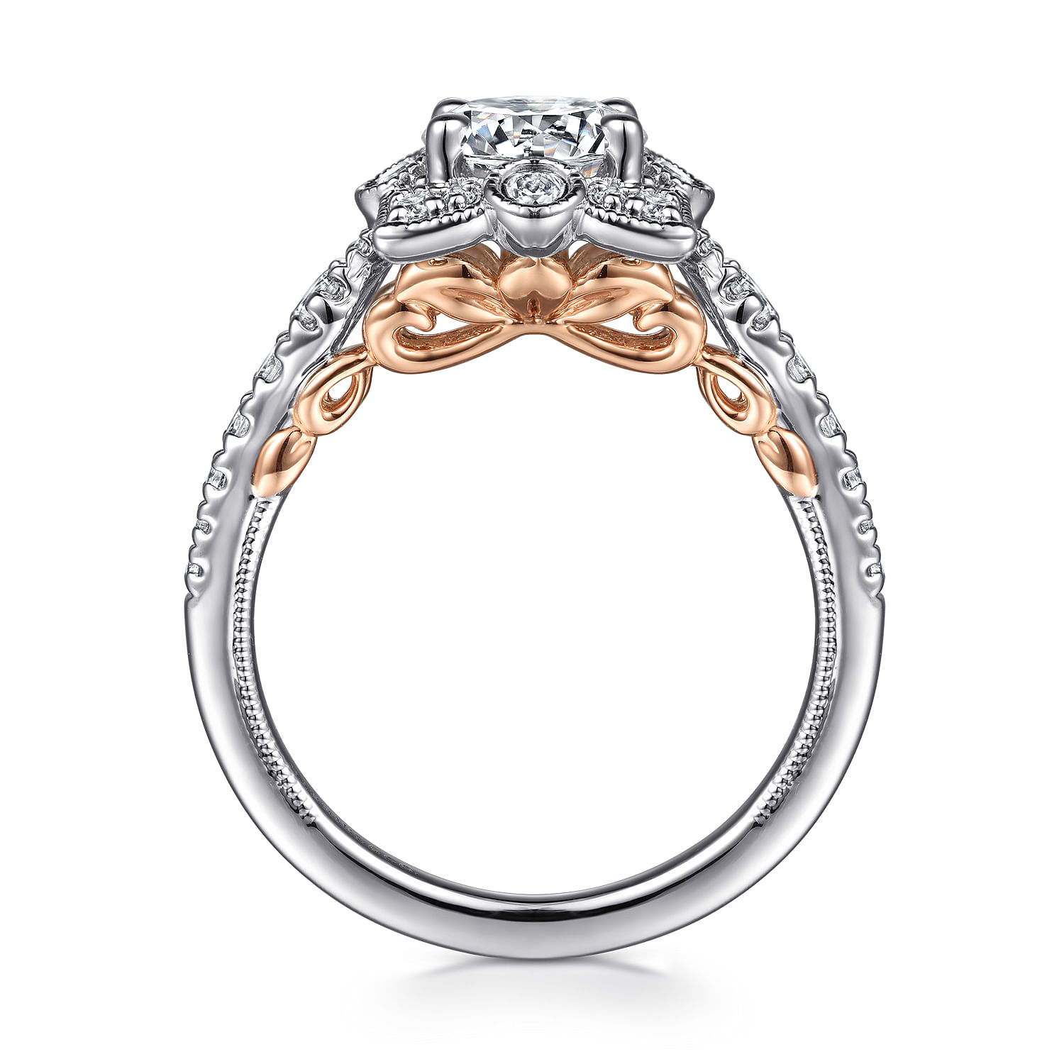 Calandra - 14K White-Rose Gold Fancy Halo Round Diamond Engagement Ring