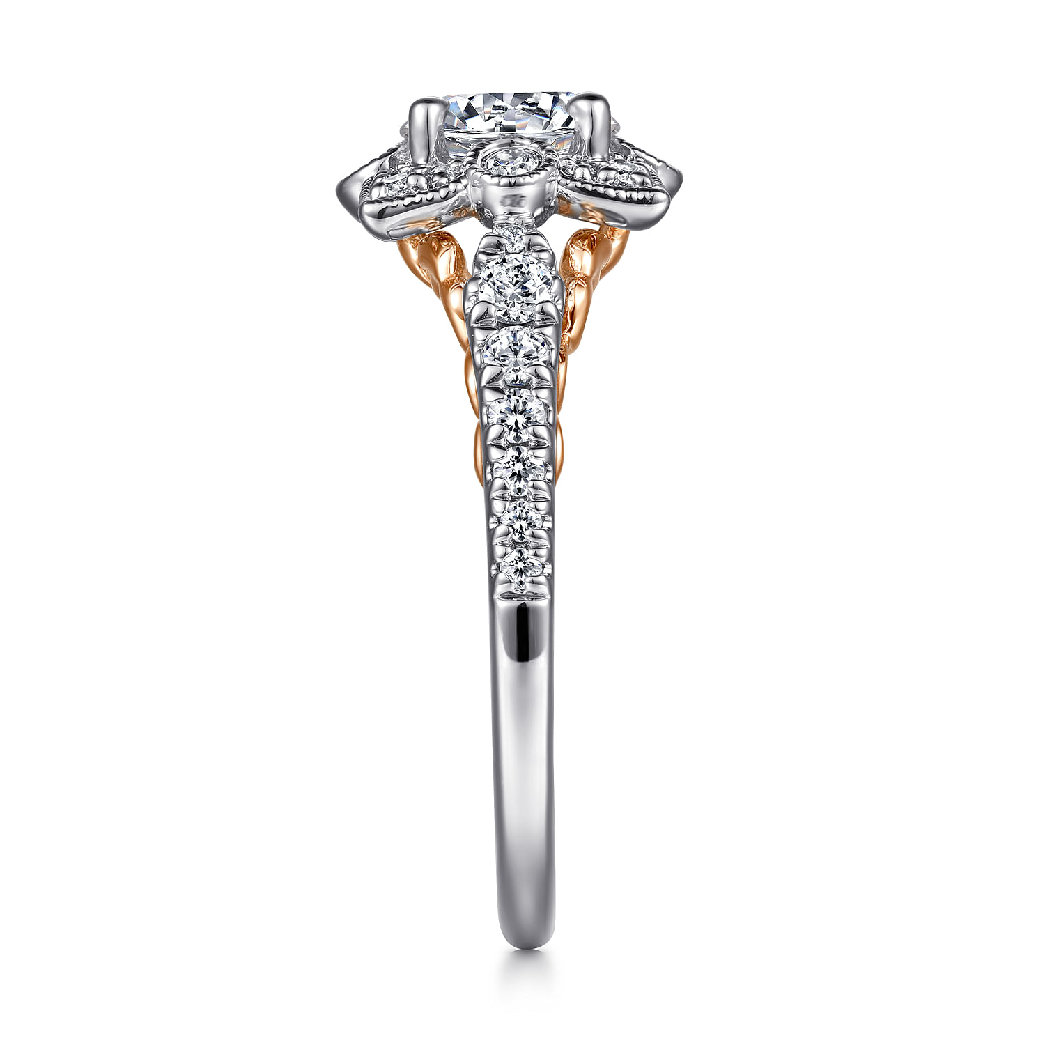 Calandra - 14K White-Rose Gold Fancy Halo Round Diamond Engagement Ring