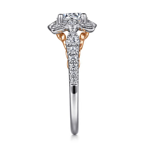 Calandra - 14K White-Rose Gold Fancy Halo Round Diamond Engagement Ring