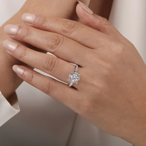 Calandra - 14K White-Rose Gold Fancy Halo Round Diamond Engagement Ring