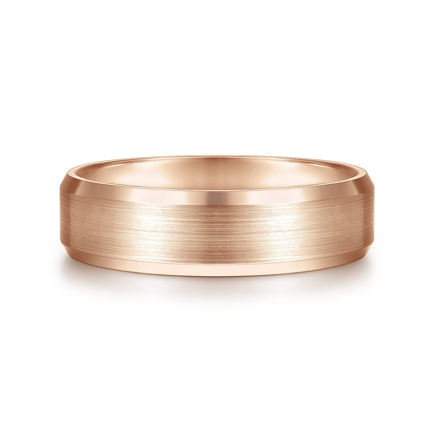 Caleb - 14K Rose Gold 6mm - Satin Finish Men's Wedding Band with Beveled Edge - Shot 1