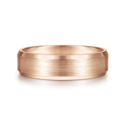 Caleb - 14K Rose Gold 6mm - Satin Finish Men's Wedding Band with Beveled Edge