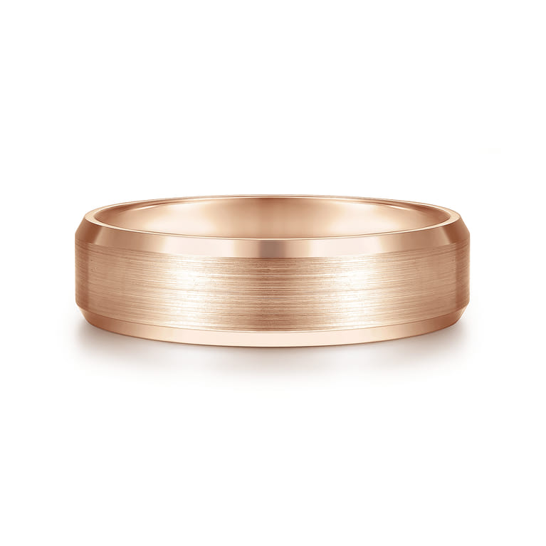 Caleb - 14K Rose Gold 6mm - Satin Finish Men's Wedding Band with Beveled Edge - Shot 1