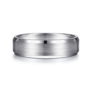 Caleb - 14K White Gold 6mm - Satin Finish Men's Wedding Band with Beveled Edge