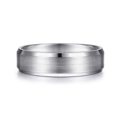 Caleb - 14K White Gold 6mm - Satin Finish Men's Wedding Band with Beveled Edge