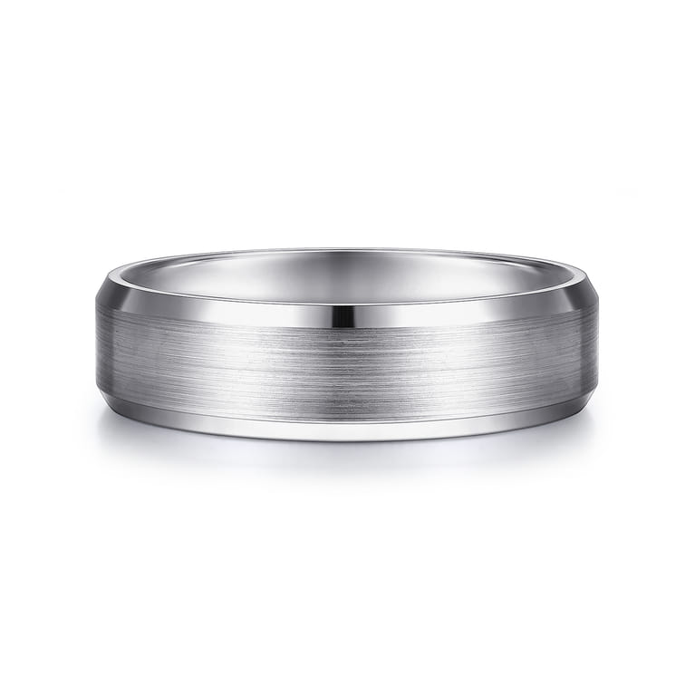 Caleb - 14K White Gold 6mm - Satin Finish Men's Wedding Band with Beveled Edge - Shot 1