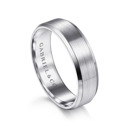 Caleb - 14K White Gold 6mm - Satin Finish Men's Wedding Band with Beveled Edge