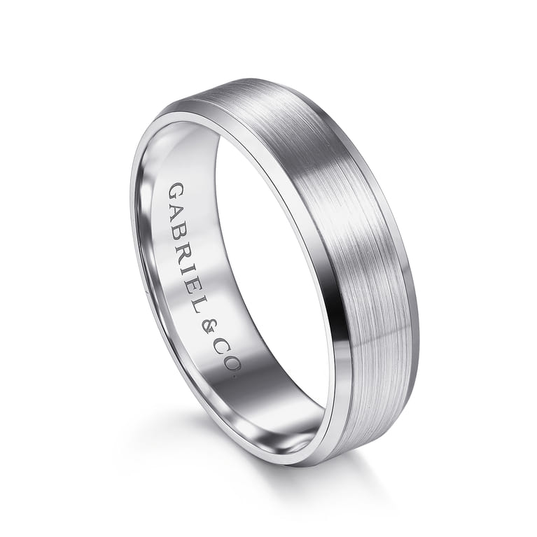 Caleb - 14K White Gold 6mm - Satin Finish Men's Wedding Band with Beveled Edge - Shot 3