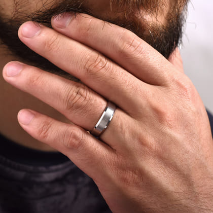 Caleb - 14K White Gold 6mm - Satin Finish Men's Wedding Band with Beveled Edge