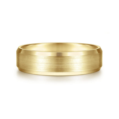 Caleb - 14K Yellow Gold 6mm - Satin Finish Men's Wedding Band with Beveled Edge