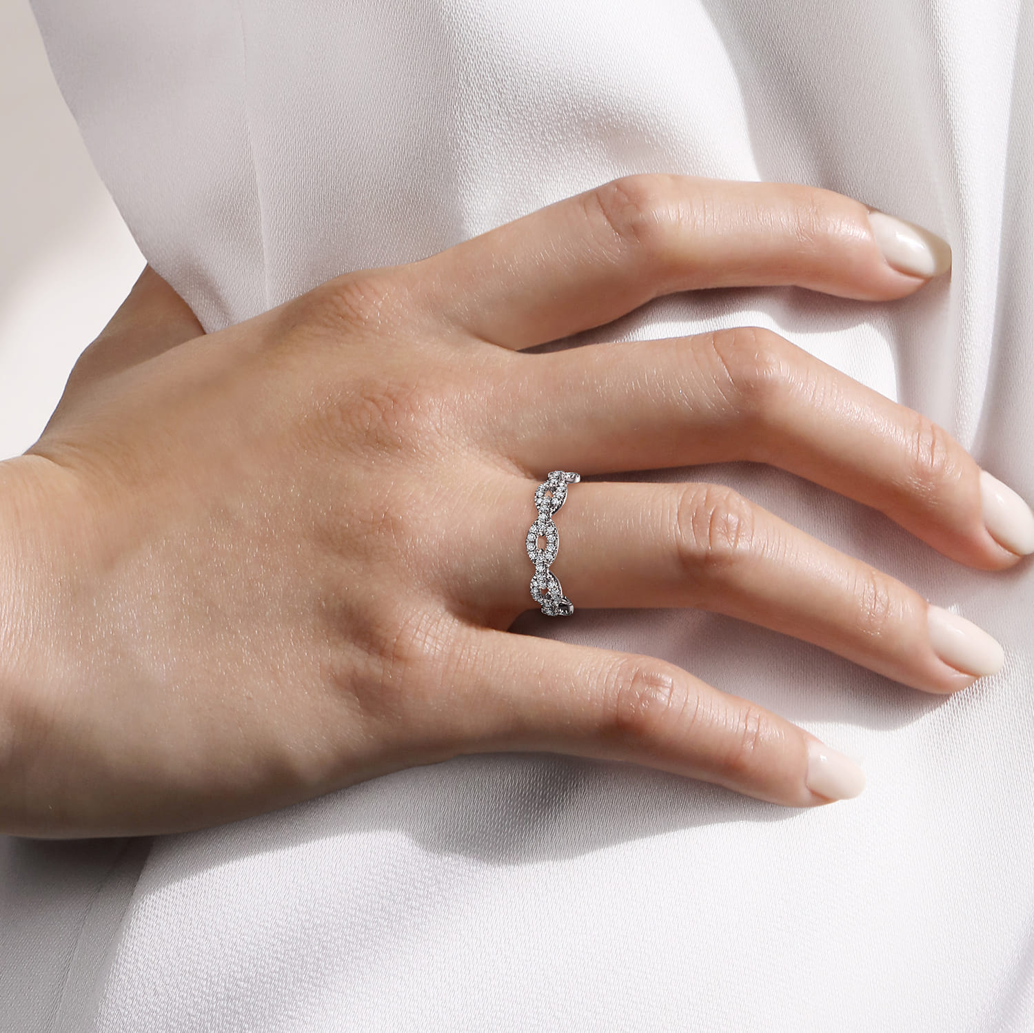 Eternity Band Wedding Ring in 14k White Gold with Round Natural Diamond at Gabriel & Co. - Shot 5