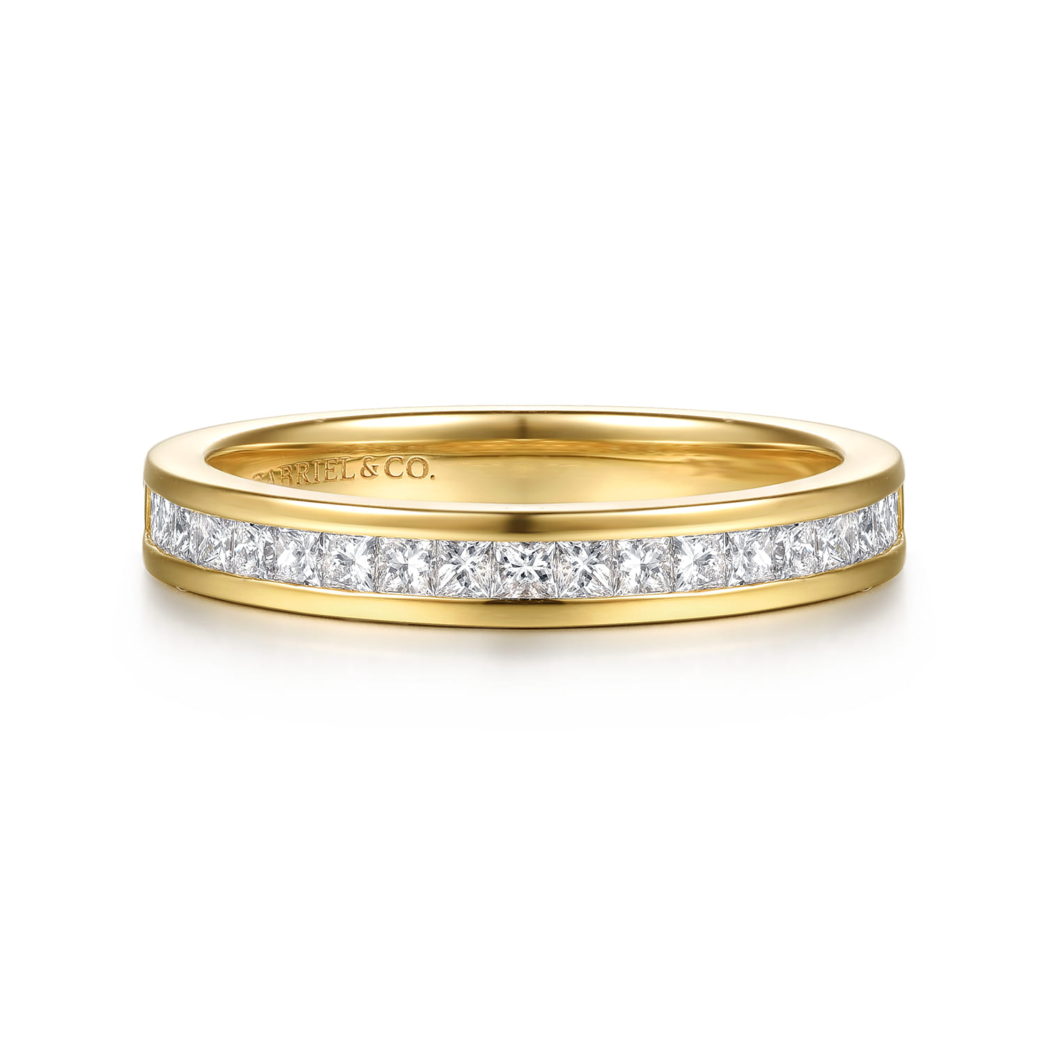 Straight Wedding Ring in 14k Yellow Gold with Princess Cut Natural Diamond at Gabriel & Co. - Shot 1