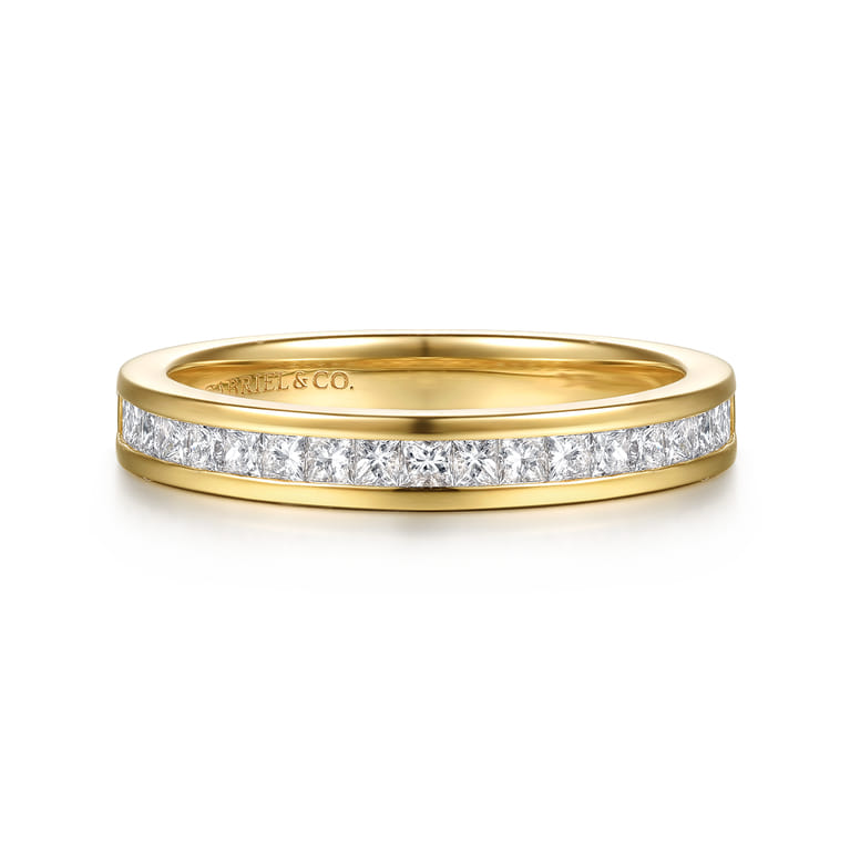 Straight Wedding Ring in 14k Yellow Gold with Princess Cut Natural Diamond at Gabriel & Co. - Shot 1