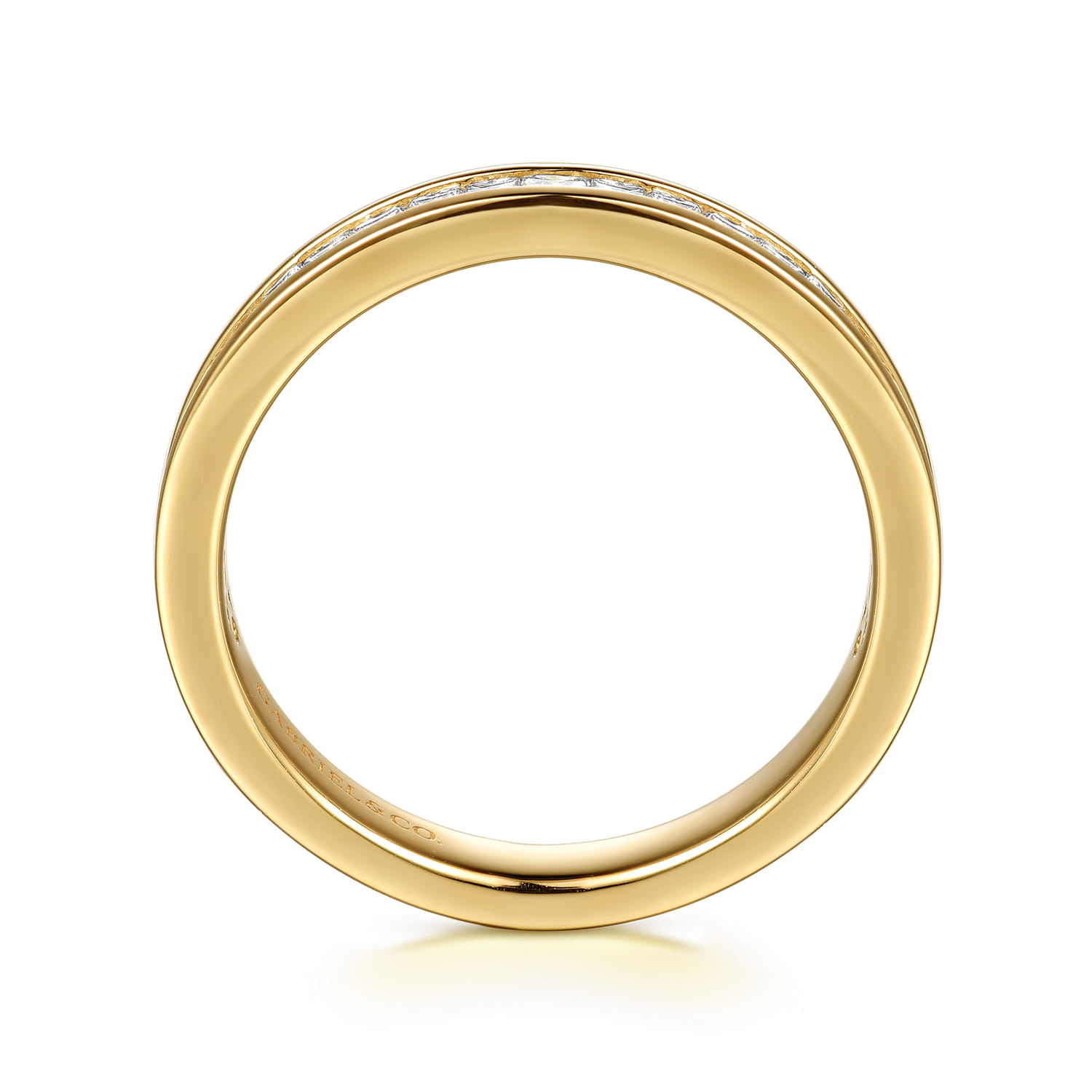 Straight Wedding Ring in 14k Yellow Gold with Princess Cut Natural Diamond at Gabriel & Co. - Shot 2
