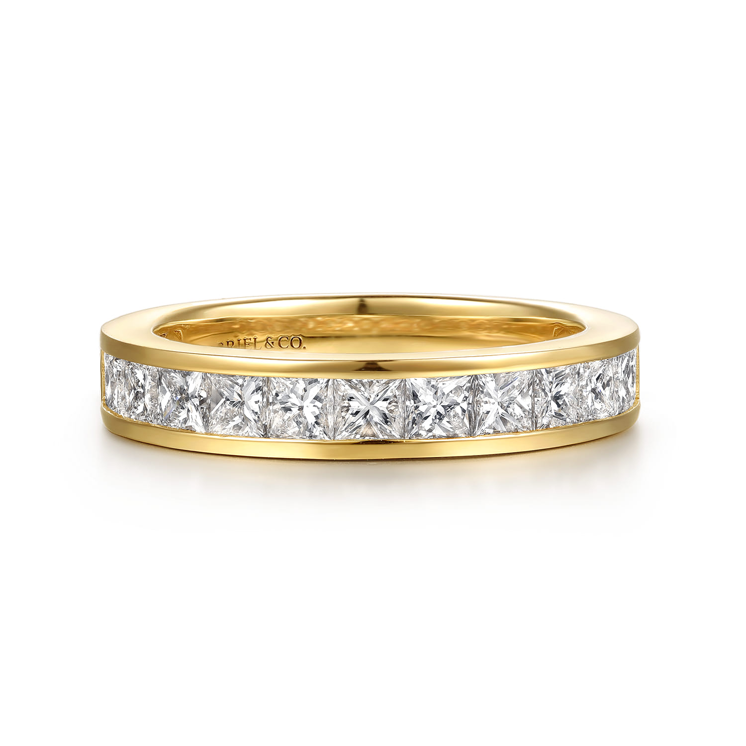 Straight Wedding Ring in 14k Yellow Gold with Princess Cut Natural Diamond at Gabriel & Co. - Shot 1