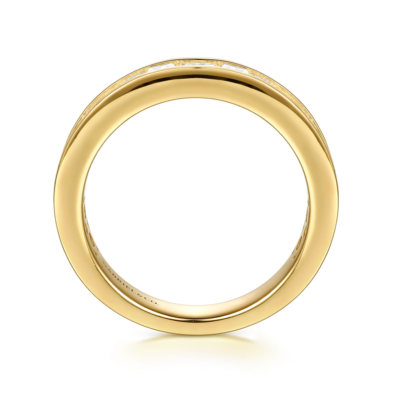 Straight Wedding Ring in 14k Yellow Gold with Princess Cut Natural Diamond at Gabriel & Co. - Shot 2