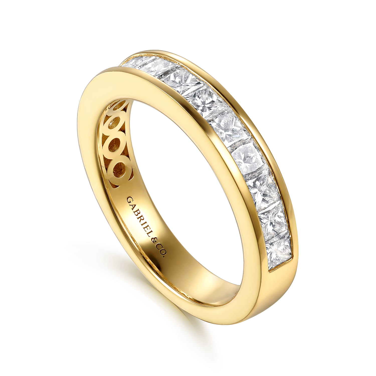 Straight Wedding Ring in 14k Yellow Gold with Princess Cut Natural Diamond at Gabriel & Co. - Shot 3