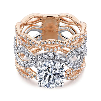 Calm - 14K White-Rose Gold Round Twisted Diamond Engagement Ring