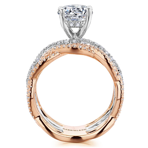 Calm - 14K White-Rose Gold Round Twisted Diamond Engagement Ring - 1.27 ct - Shot 2