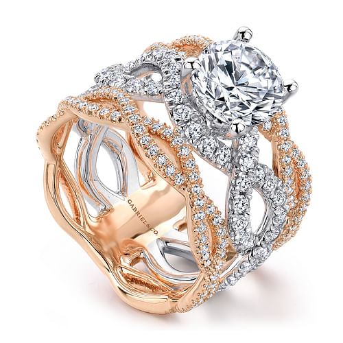 Calm - 14K White-Rose Gold Round Twisted Diamond Engagement Ring - 1.27 ct - Shot 3