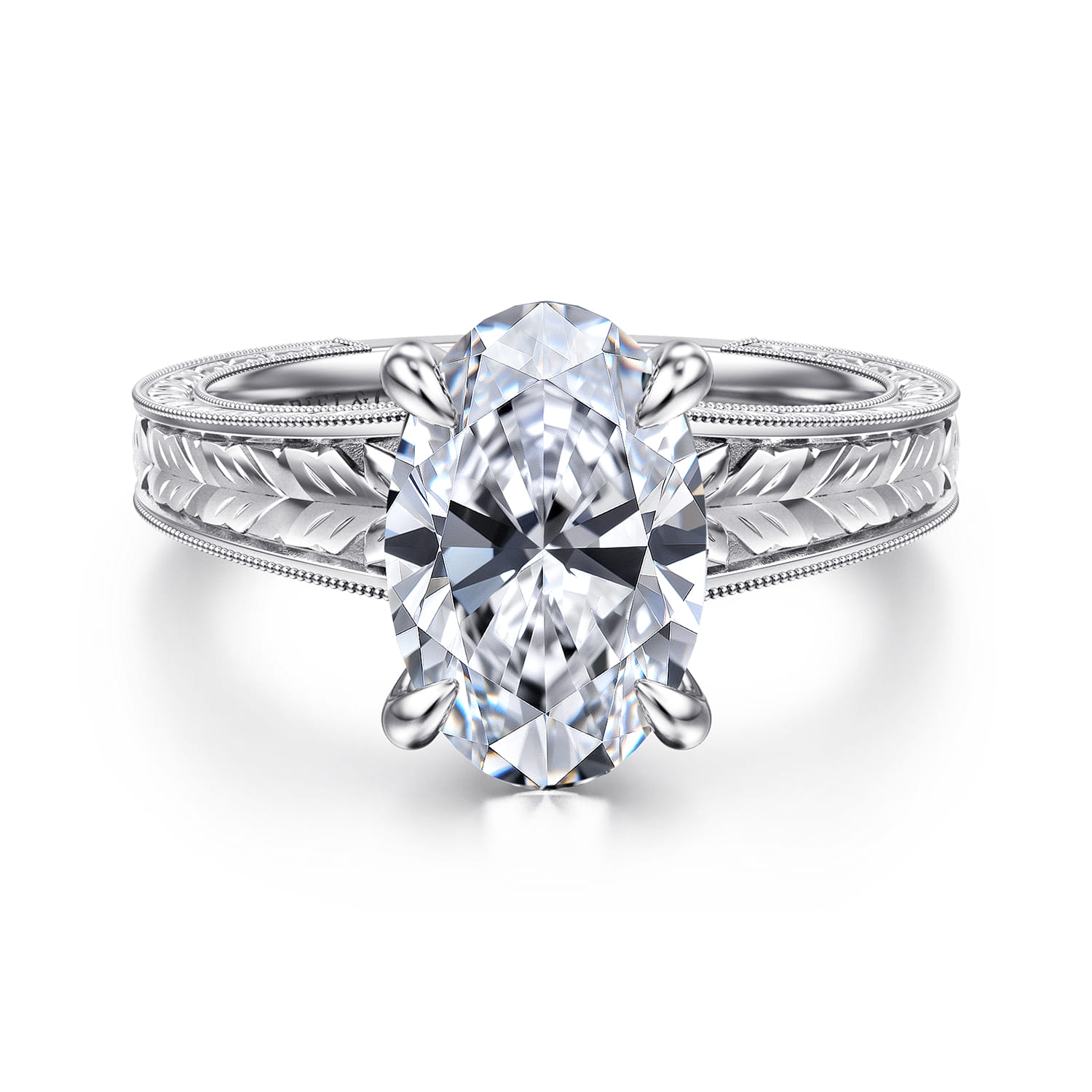 Caltha - Vintage Inspired 14K White Gold Oval Solitaire Diamond Engagement Ring
