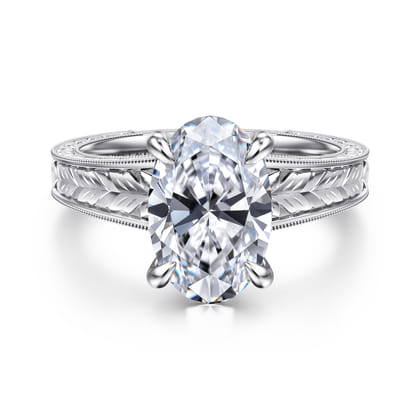 Caltha - Vintage Inspired 14K White Gold Oval Solitaire Diamond Engagement Ring