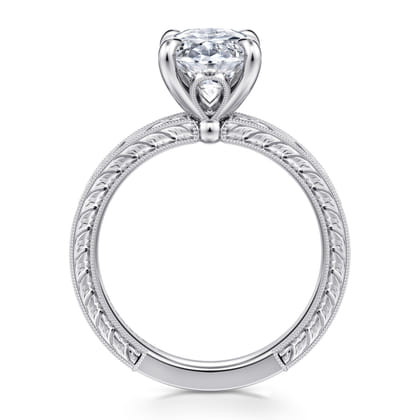 Caltha - Vintage Inspired 14K White Gold Oval Solitaire Diamond Engagement Ring