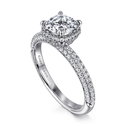 Caly - 14K White Gold Cushion Halo Diamond Engagement Ring