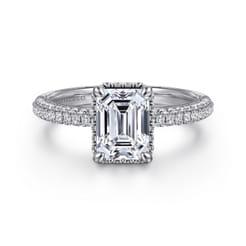 Caly - 14K White Gold Emerald Cut Halo Diamond Engagement Ring
