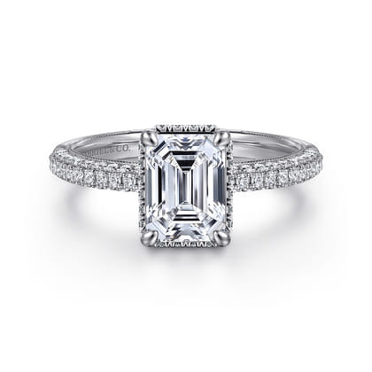 Caly - 14K White Gold Emerald Cut Halo Diamond Engagement Ring