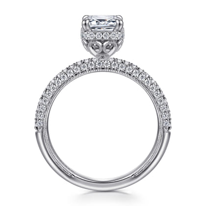 Caly - 14K White Gold Emerald Cut Halo Diamond Engagement Ring