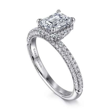 Caly - 14K White Gold Emerald Cut Halo Diamond Engagement Ring