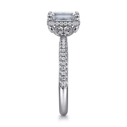 Caly - 14K White Gold Emerald Cut Halo Diamond Engagement Ring
