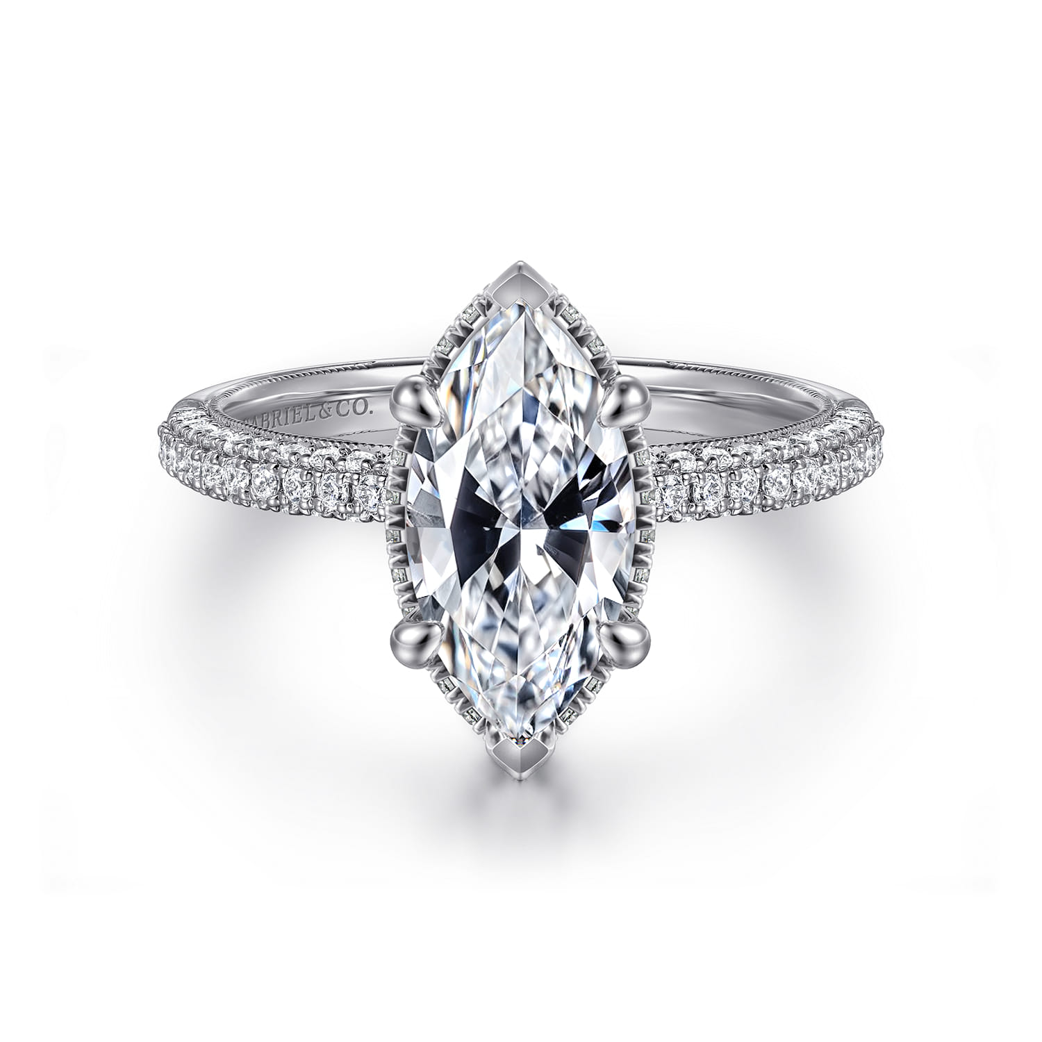 Caly - 14K White Gold Marquise Shape Halo Diamond Engagement Ring