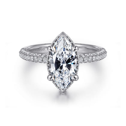 Caly - 14K White Gold Marquise Shape Halo Diamond Engagement Ring