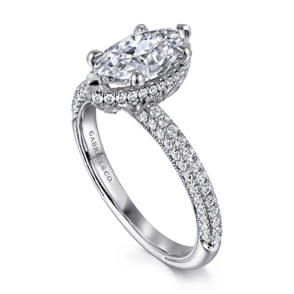 Caly - 14K White Gold Marquise Shape Halo Diamond Engagement Ring